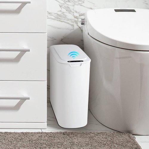 Cesun Automatic Motion Sensor Trash Can - Touchless 2.6 Gallon Slim White Wastebasket for Bathroom & Office