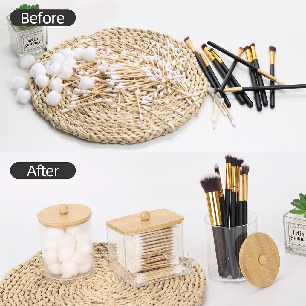 Tbestmax Cotton Swab Dispenser - Stylish Apothecary Jar Organizer with Bamboo Lid | 10/12 oz Capacity