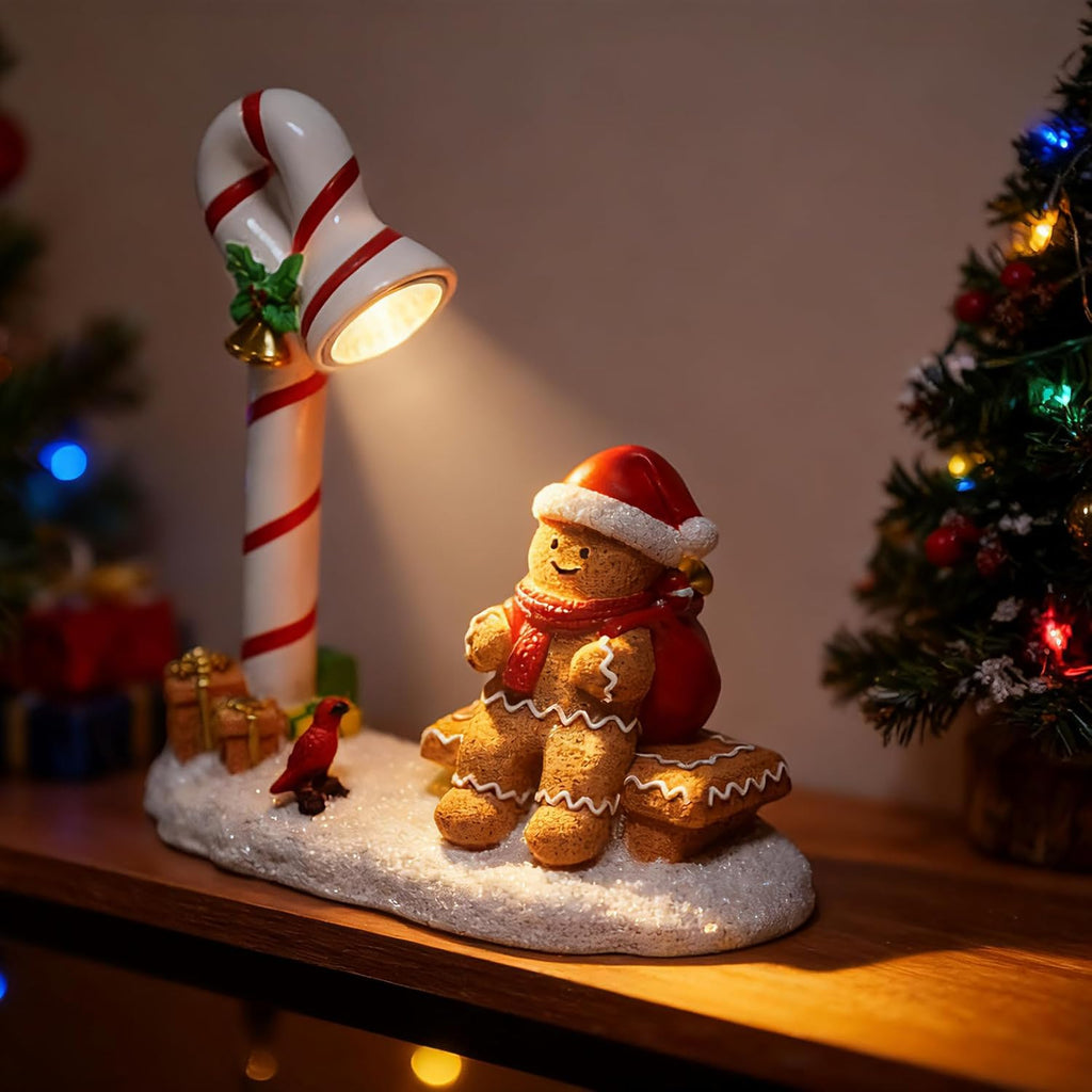 Skiennix Christmas Gingerbread Man Figurines - Cute Indoor Home Decor for Table Top & Fireplace