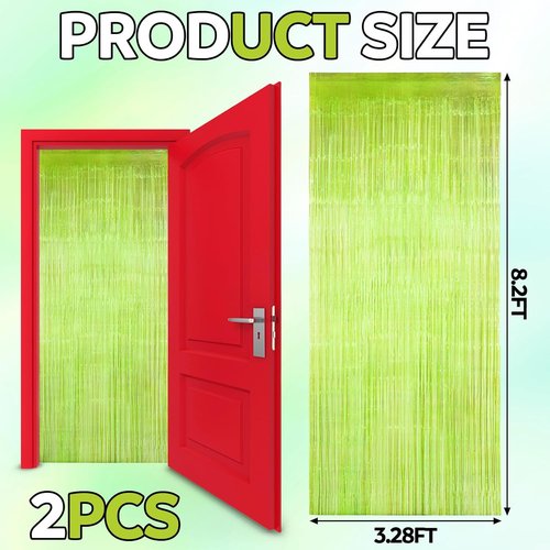 Fanfanwin Neon Green Streamers - 2 Pcs Foil Fringe Backdrop Curtains for Parties | 3.28 x 8.2 ft