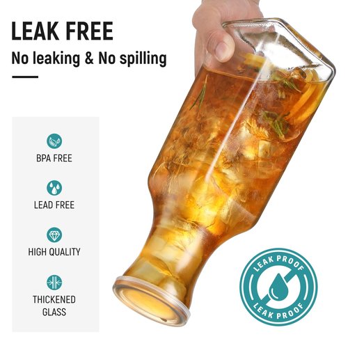 Set of 2 Square Glass Carafe, 1 Liter Clear Glass Pitcher with Lid, Beverage Serveware Carafe for Mimosa Bar, Coffee, Juice, Cold Water, Milk, Lemonade, Iced Tea