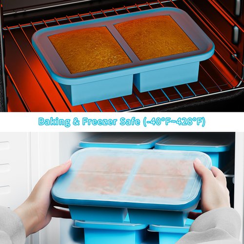 Silicone Freezer Trays with Lid, 2 Cup Soup Freezer Containers - 2 Pack, Silicone Soup Freezer Molds - Large Ice Cube Tray, Freeze and Store Soup, Broth, Sauce, Leftovers - Makes 8 Perfect 2 Cup