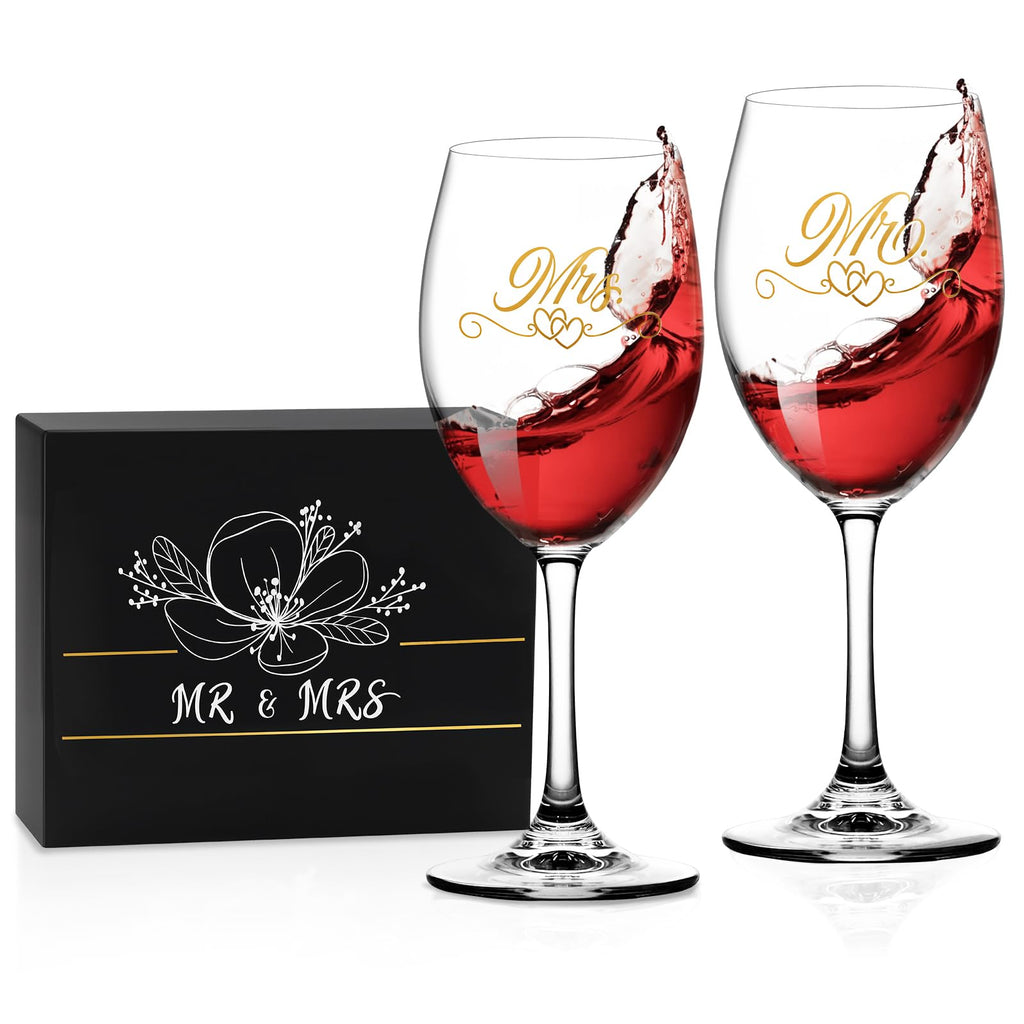 Hanmsen Bridal Shower Gifts Wedding Gifts Engagement Gift for Couples Newlyweds,Mr and Mrs Wine Glass Set,Wedding Glasses for Bride and Groom