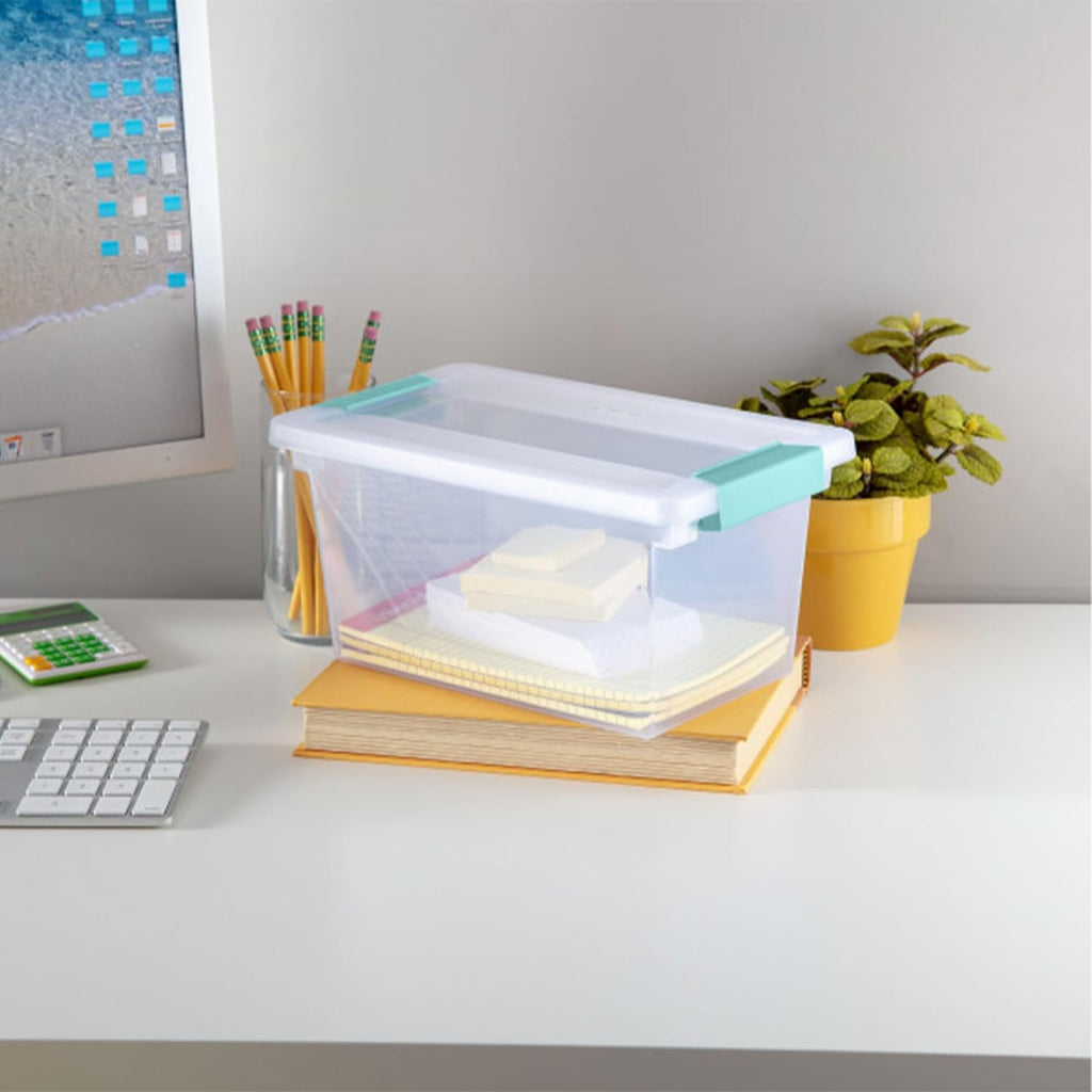 Sterilite Medium Clip Box - Stackable Storage Bin with Latching Lid for Organizing Crafts & Office Supplies - Clear
