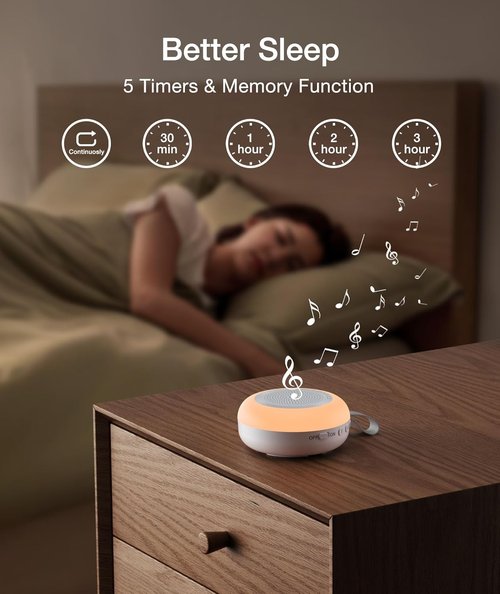 LEICEX Portable Sound Machine - 33 Soothing Sounds & 10 Color Night Light for Babies | Timer & Memory Features