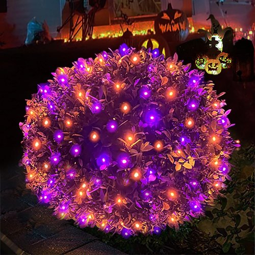 HISHINY Halloween Lights - 100 LED Waterproof 5ft x 5ft Net Lights | Durable Green Wire for Outdoor Decor (Purple & Orange)