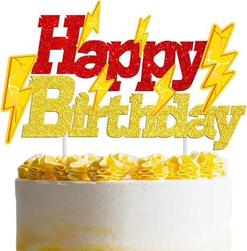Lightning Bolt | Glitter Gold and Red Birthday Cake Topper - Perfect for Baby Showers & Parties
