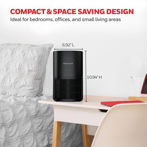 Honeywell Allergen Plus HEPA Air Purifier - Compact Design for Small Rooms, 530 Ft² Coverage, Auto Mode, Black
