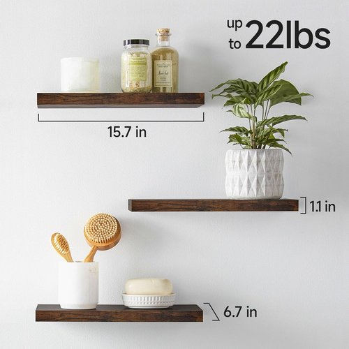 BAYKA Floating Shelves - Rustic Wood Bathroom Wall Shelf for Farmhouse Decor | Set of 3, Rustic Brown