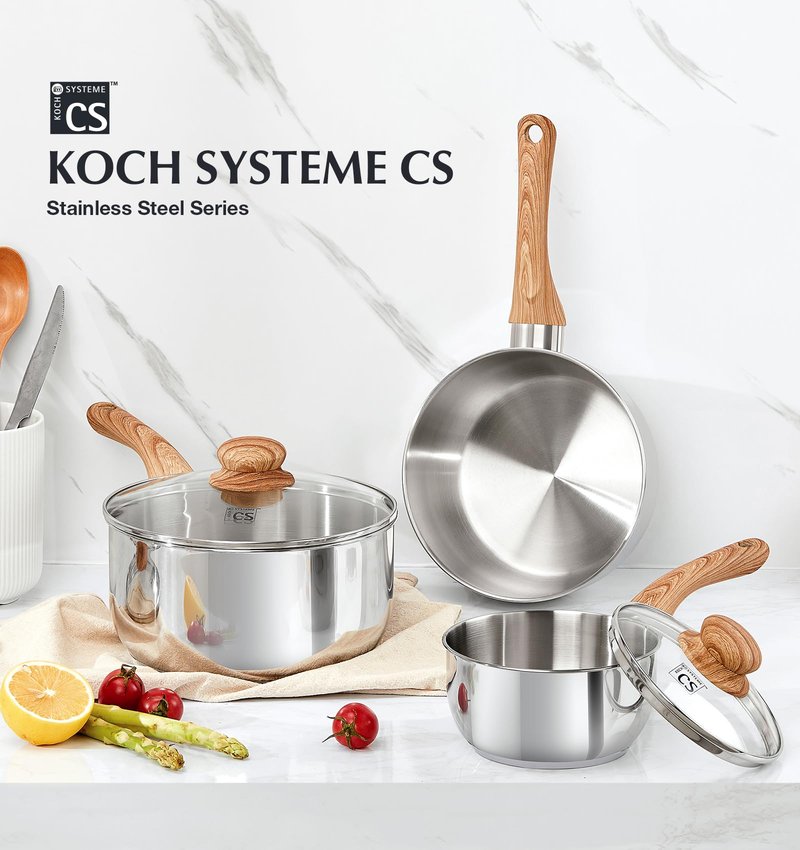 KOCH SYSTEME CS 2 Quart Sauce Pan with Lid, Stainless Steel Saucepan with Heat-resistant Bakelite Handle, Saucepan with Lid, Stainless Steel Pot 2QT, Stainless Steel Sauce Pan, Induction Compatible