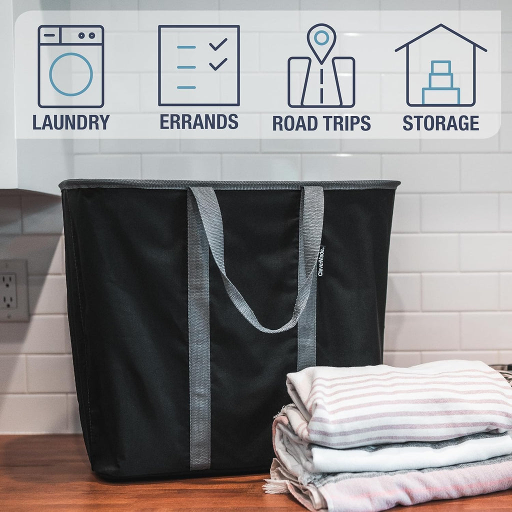 CleverMade Collapsible Laundry Caddy – Foldable Laundry Hamper & Tote, XXL 64L Pop-Up Laundry Basket with Handles, Space-Saving Laundry Organizer for Home, Dorm, Closet & Travel, 2 Pack - Denim Gray