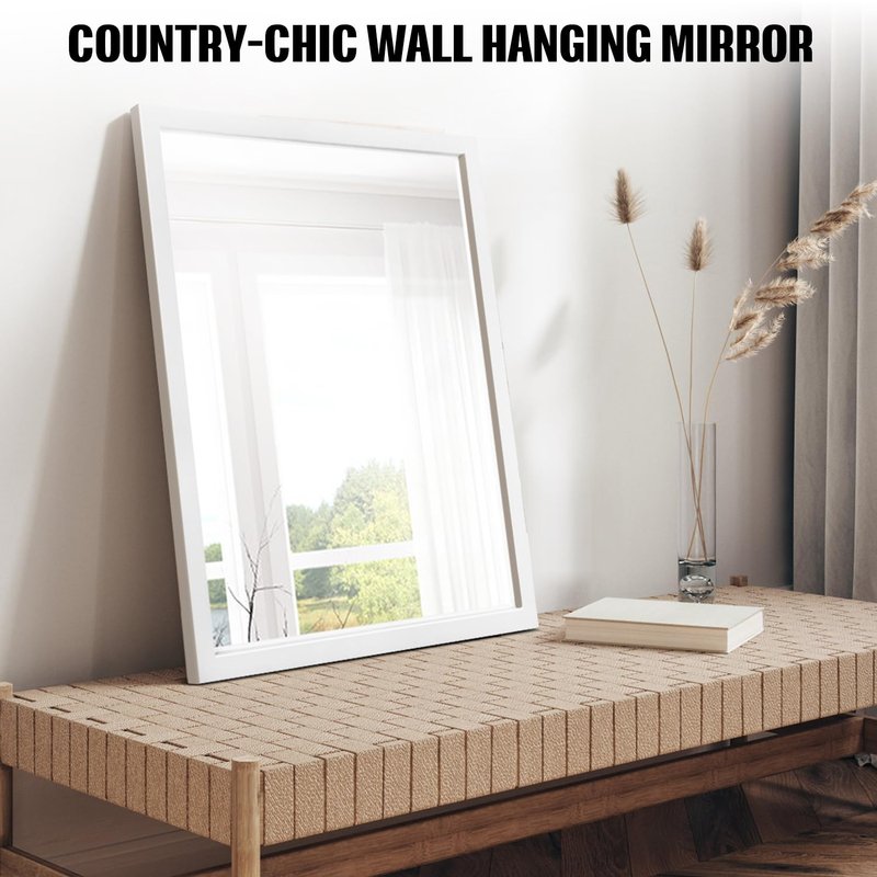 VASUHOME Rustic Wood Mirror for Wall- 16x20 Inch - Handcrafted Farmhouse Decor Mirror - Perfect for Bathroom, Bedroom, Entryway, Living Room, White