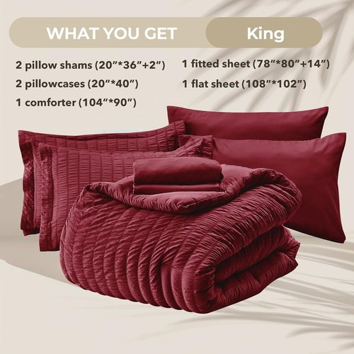 HYMOKEGE Burgundy King Size Comforter Set - 7-Piece All-Season Luxury Bedding Set with Sheets & Pillowcases