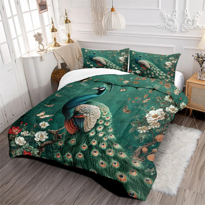 CCoutueChen Hummingbird Comforter Set King Size Floral Bird Bedding Sets Tropical Animal Bed Set Botanical Flower Plant Comforter 3Pcs Soft Microfiber Comforter for All Season（Adult Girls Women）