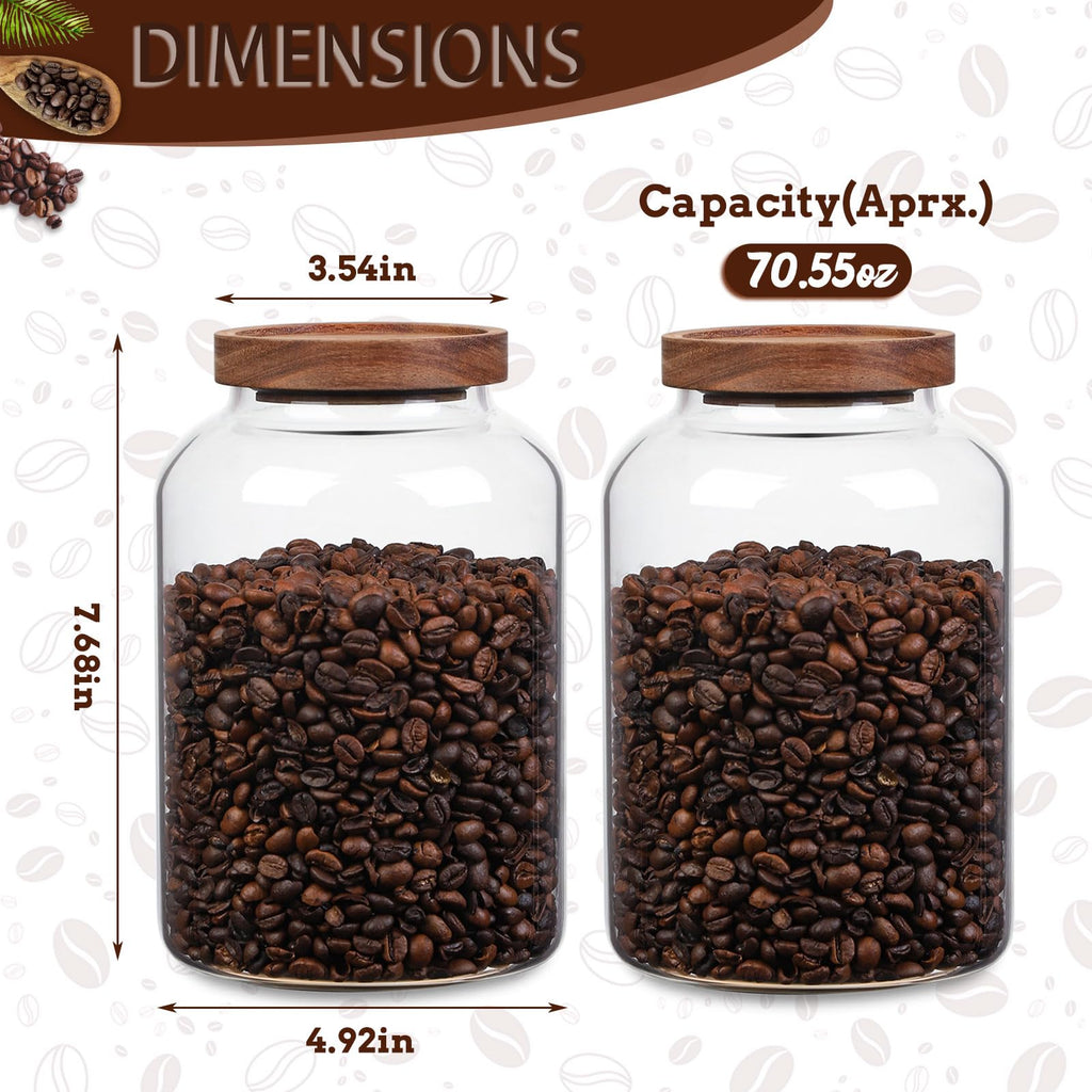 WHJY 2 pack 1/2 Gallon Glass Jars with Airtight Lids Transparent Clear Kitchen Canister for Pantry Organization Large Food Storage Containers for Coffee Flour Sugar Pasta