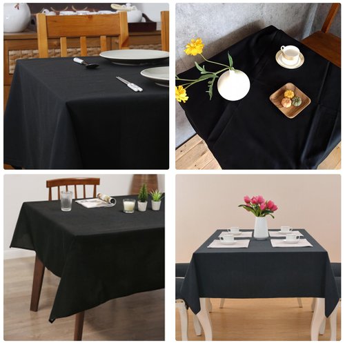 JALANCY 4 Pack Square Table Cloth 70x70 Inch Black Tablecloth Machine Washable Fabric Polyester Table Cover for Dining, Buffet Parties, Picnic, Events, Weddings and Restaurants（Black）
