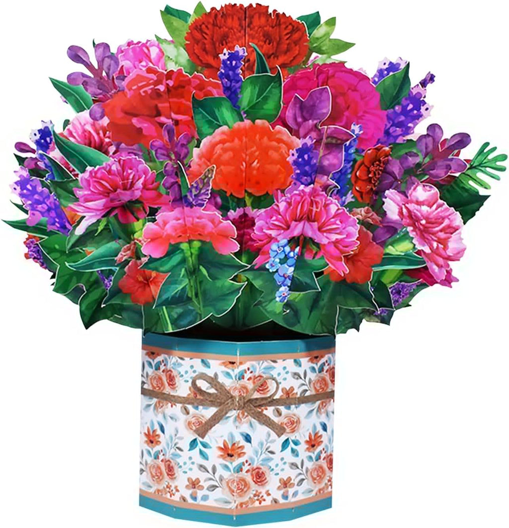 ROBBEAR 3D Carnation Bouquet Pop-Up Card - Perfect Flower Greeting Card for Any Occasion | Birthday, Mother's Day, Anniversary