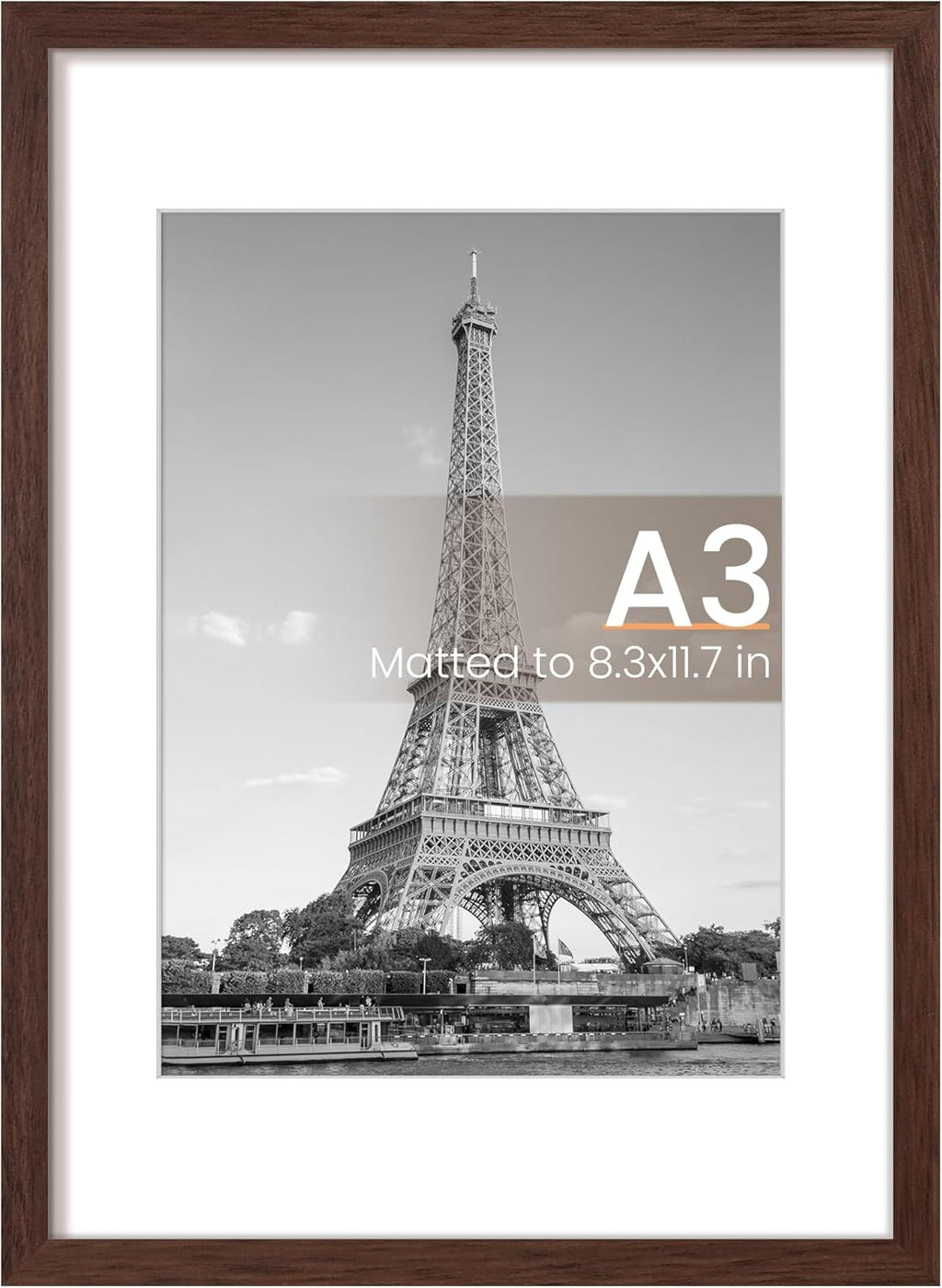 Upsimples A3 Picture Frame - Elegant Brown Display for 8.3x11.7 or 11.7x16.5 Photos | Wall Hanging