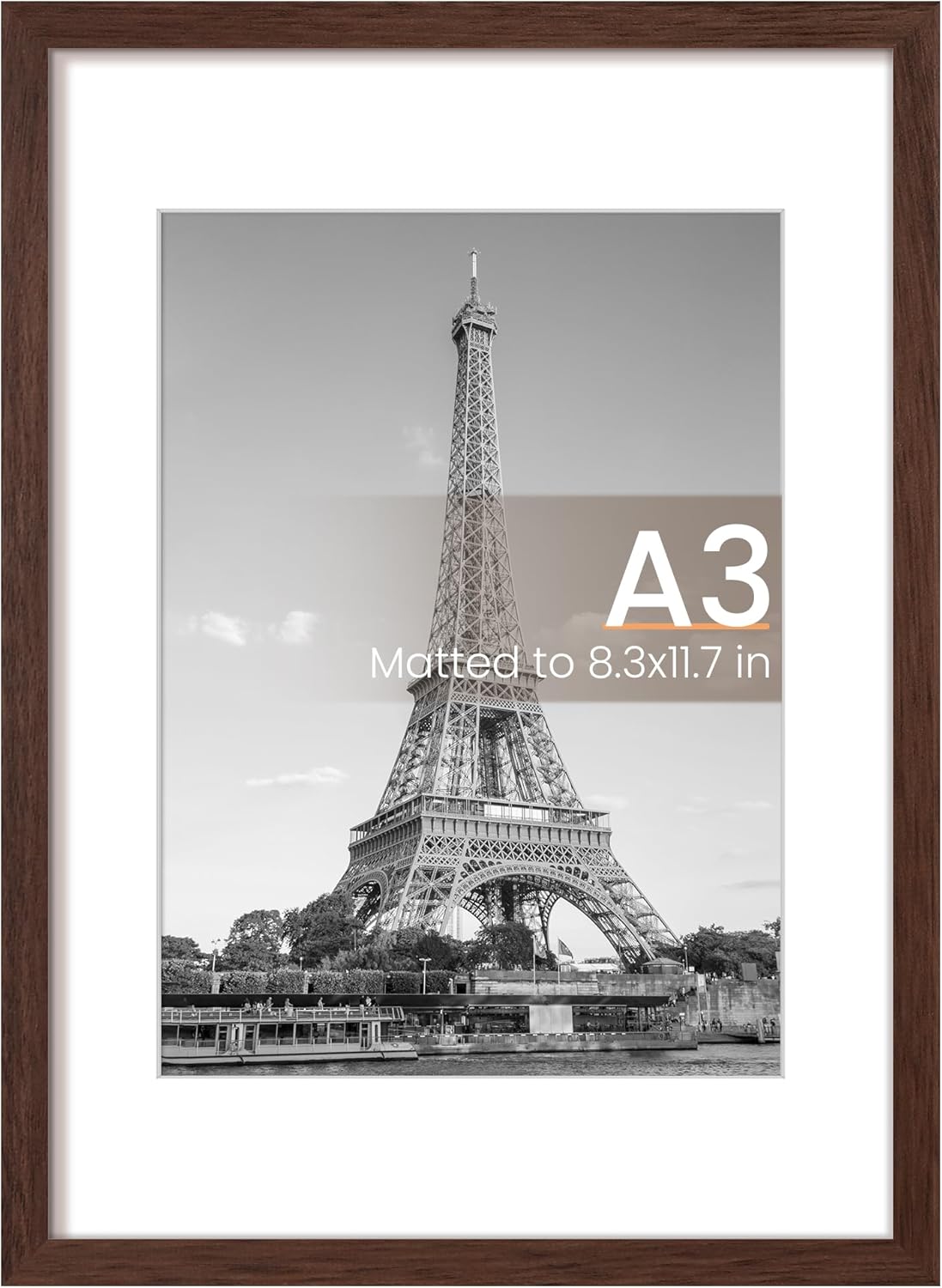 Upsimples A3 Picture Frame - Elegant Brown Display for 8.3x11.7 or 11.7x16.5 Photos | Wall Hanging
