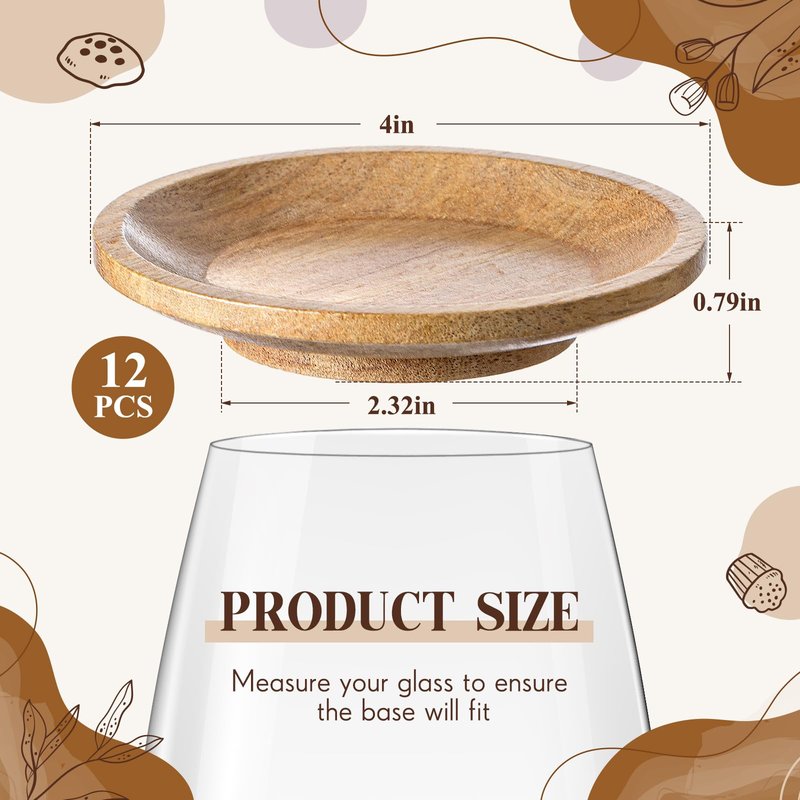Mumufy 12 Pcs 4" Acacia Wood Wine Glass Charcuterie Topper Wine Glass Covers to Keep Bugs out Mini Charcuterie Board for Housewarming Gifts Cheese Parties Family Gatherings Bars Restaurants