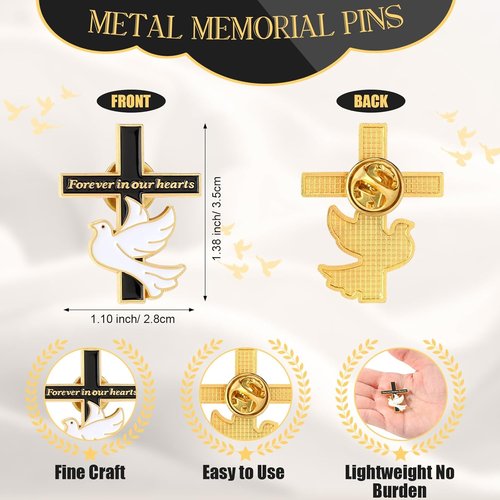 Misdary Memorial Dove Cross Lapel Pins - Bulk Funeral Favors for Guests | Forever in Our Hearts