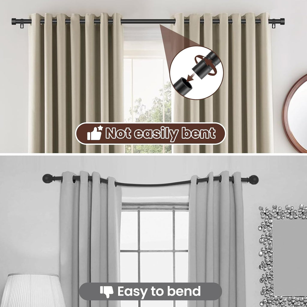 Skiennix Black Curtain Rods - Heavy Duty Metal Drapery Rods for Windows 28-48 Inch | 5/8 Inch Diameter
