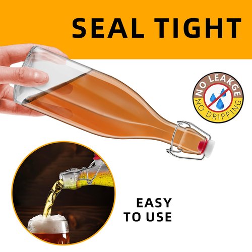 eispap 6 Pack 25oz Square Swing Top Glass Bottles, 750ML Bottles with Airtight Stoppers for Kombucha, Kefir, Vanilla Extract, Beer(Bonus Gaskets, Labels and Funnel)