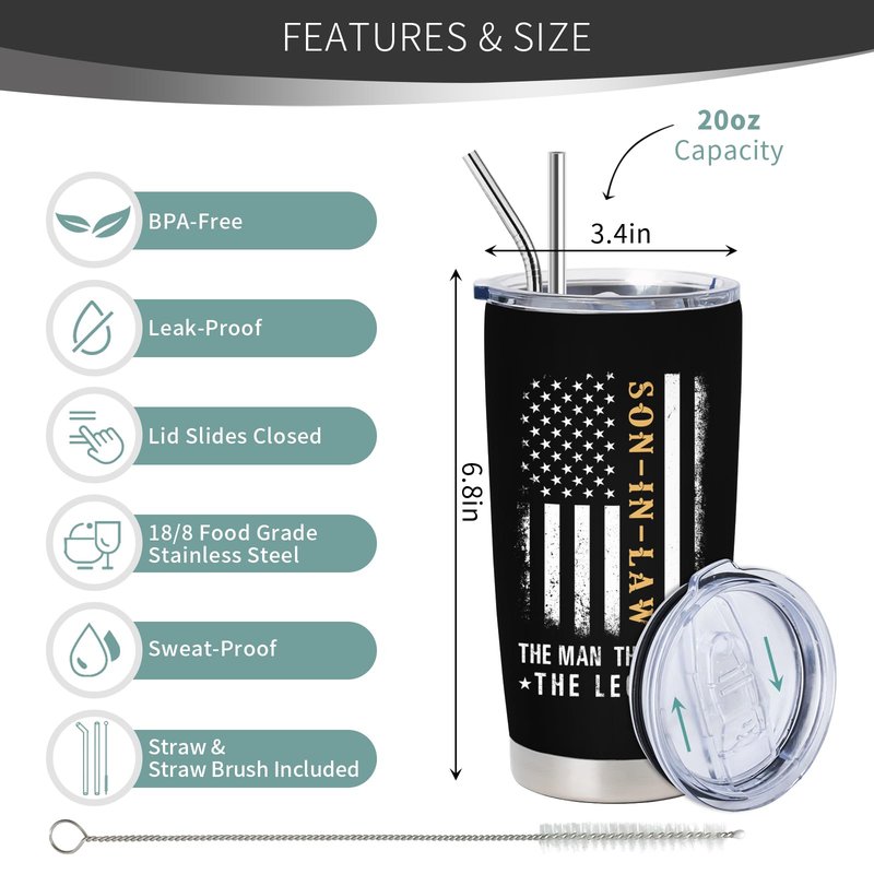 Cudoviqu Son In Law Gifts - Birthday Gifts for Son In Law - Gifts from Mother/Father in law, 20 oz Stainless Steel Tumbler With Lid & Straw