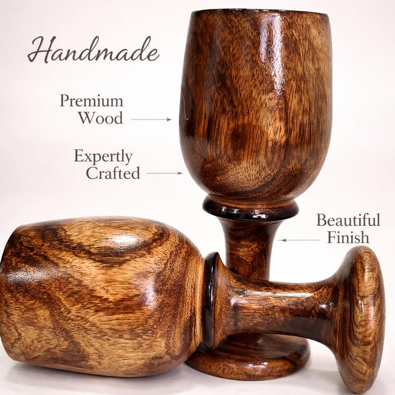 collectiblesBuy Handmade Wooden Goblet Set of 2 – 7 Inch Rustic Chalice Cups for Wine, Mead & Beverages | Eco-Friendly Vintage Wooden Drinkware for Barware & Gifts