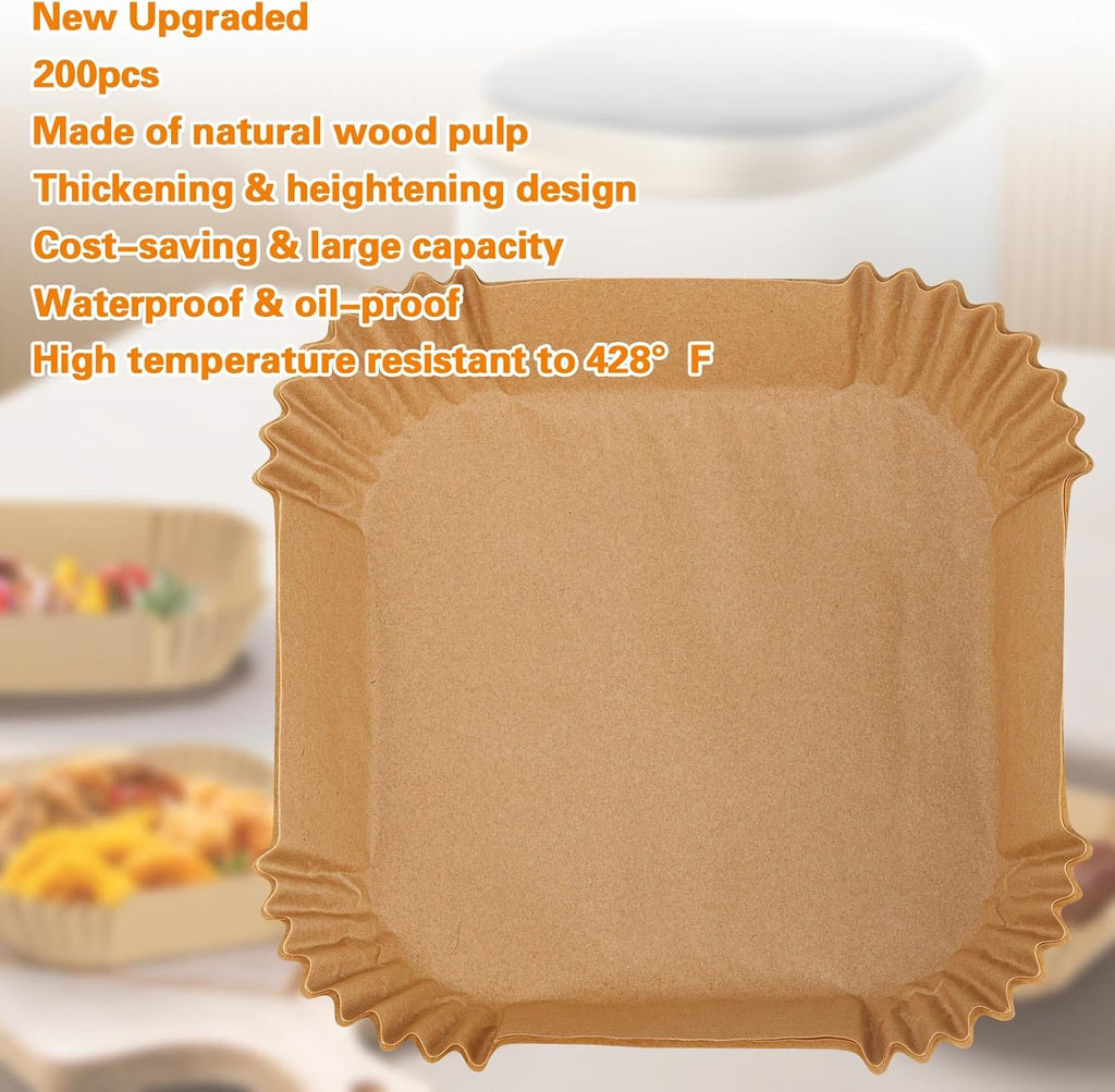 Skiennix Air Fryer Paper Liners - 200 Pcs Non-Stick Parchment for Frying & Baking | 8 Inch Square