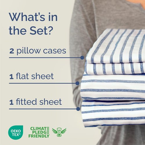 Cal King Size 4-Piece Sheet Set by Hotel Luxury | Comfy, Breathable & Cooling Bedding - Deep Pockets, Wrinkle-Free - Blue Stripes