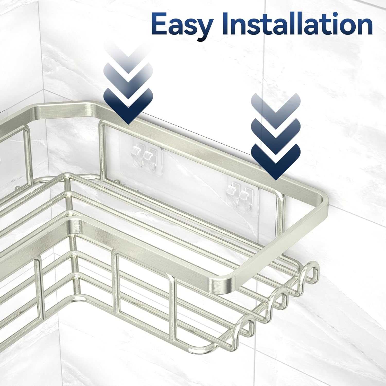 YASONIC Corner Shower Caddy - 3-Pack Adhesive Organizer with Soap Holder & 12 Hooks | Rustproof Stainless Steel, Nickel Finish