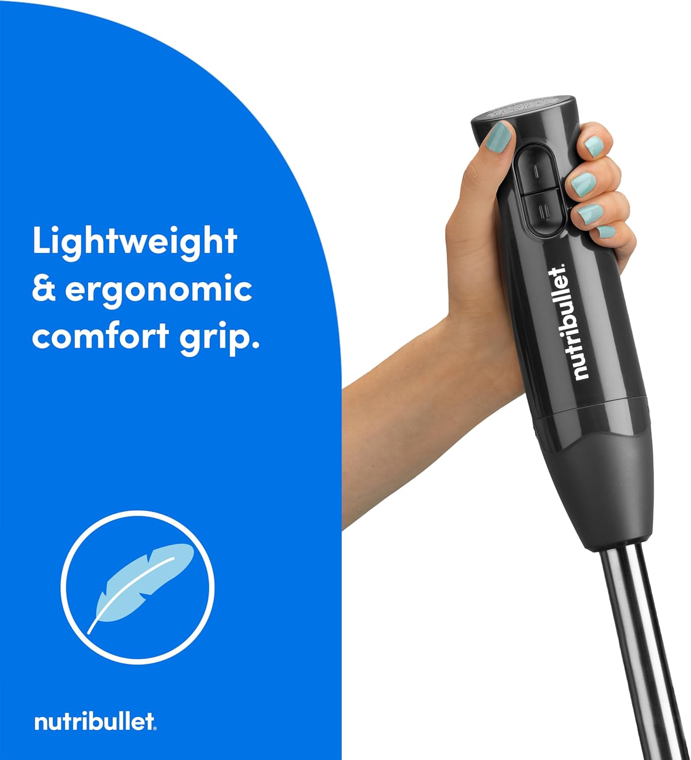 Nutribullet Immersion Blender - Powerful Dark Gray Handheld Mixer for Smoothies & Soups
