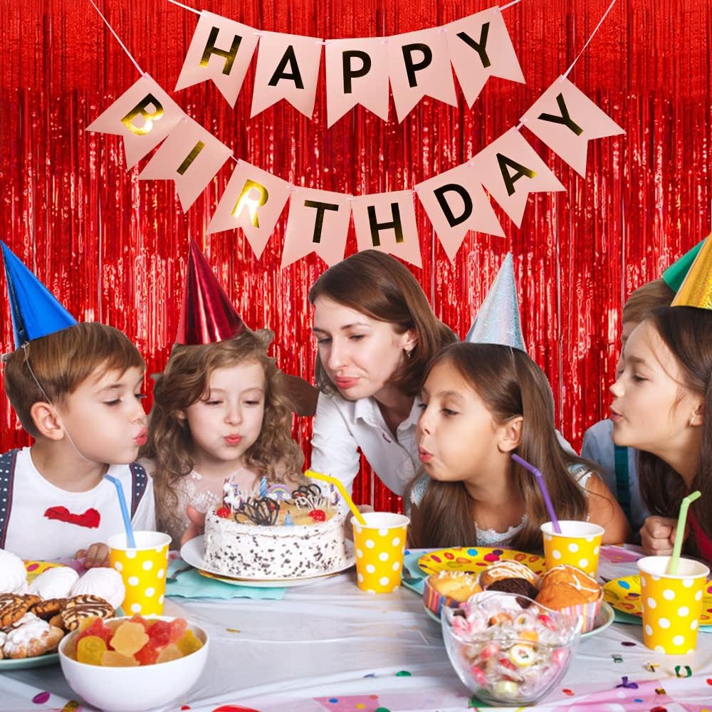 Red Metallic Tinsel Foil Curtains by [Brand Name] - 2 Pack Photo Booth Backdrop for Parties & Celebrations