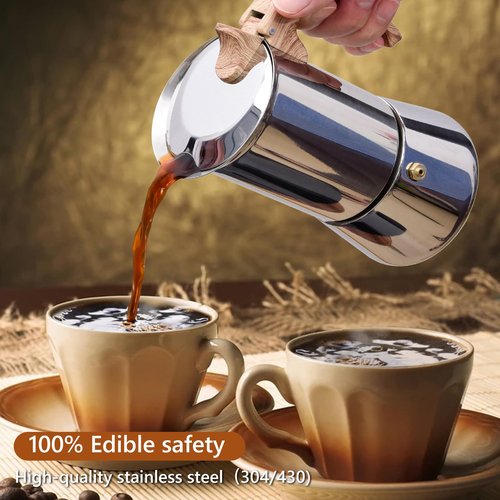 JingleChoo Induction Moka Pot, Stainless Steel, Stovetop Espresso Coffee Maker, 4 Cup/200ml/7.0oz, Easy to Use and Clean, Camping Home Use | for Mocha Cappuccinos, Lattes