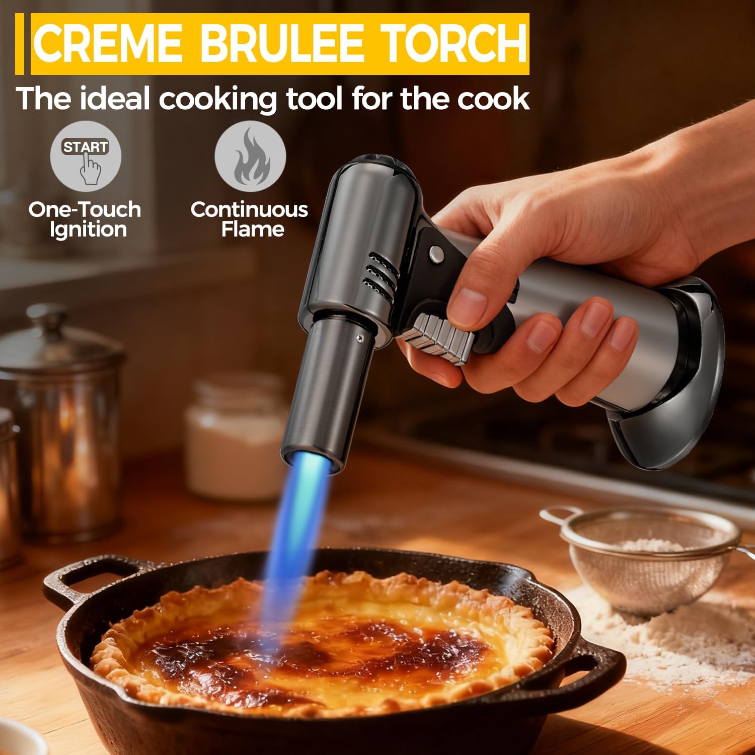 Skiennix Butane Torch - Adjustable Flame Kitchen Torch with Safety Lock for Baking & BBQ | Refillable Lighter