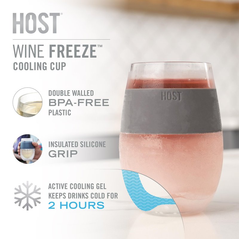 Host Wine Freeze Cup with Lid, Double Wall Insulated, Cooling Freezable Drink with Gel, Glasses for Red and White Wine, 8.5 oz, Set of 2, Mint