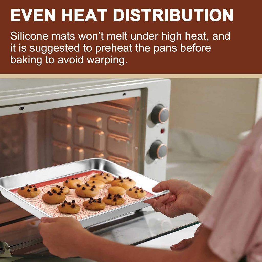 TeamFar Stainless Steel Toaster Oven Tray Set - 9.3-Inch Baking Sheets with Cooling Racks & Silicone Mats - Non-Toxic & Easy to Clean