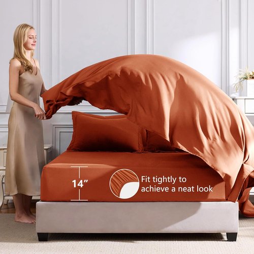 CozyLux Queen Comforter Set - Luxury Soft 7-Piece Bed in a Bag in Burnt Orange | All-Season Bedding with Down Alternative Comforter, Sheets & Pillowcases