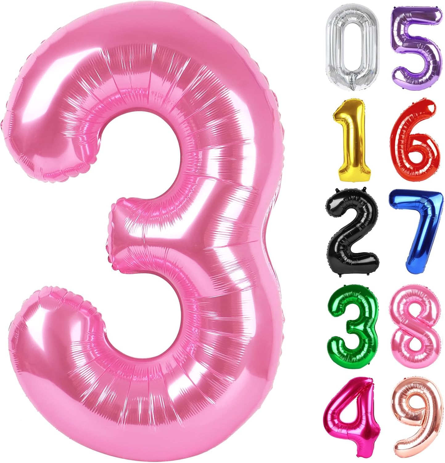 Pink Number 3 Balloon - 40 Inch 3rd Birthday Celebration Decoration for Girls & Boys