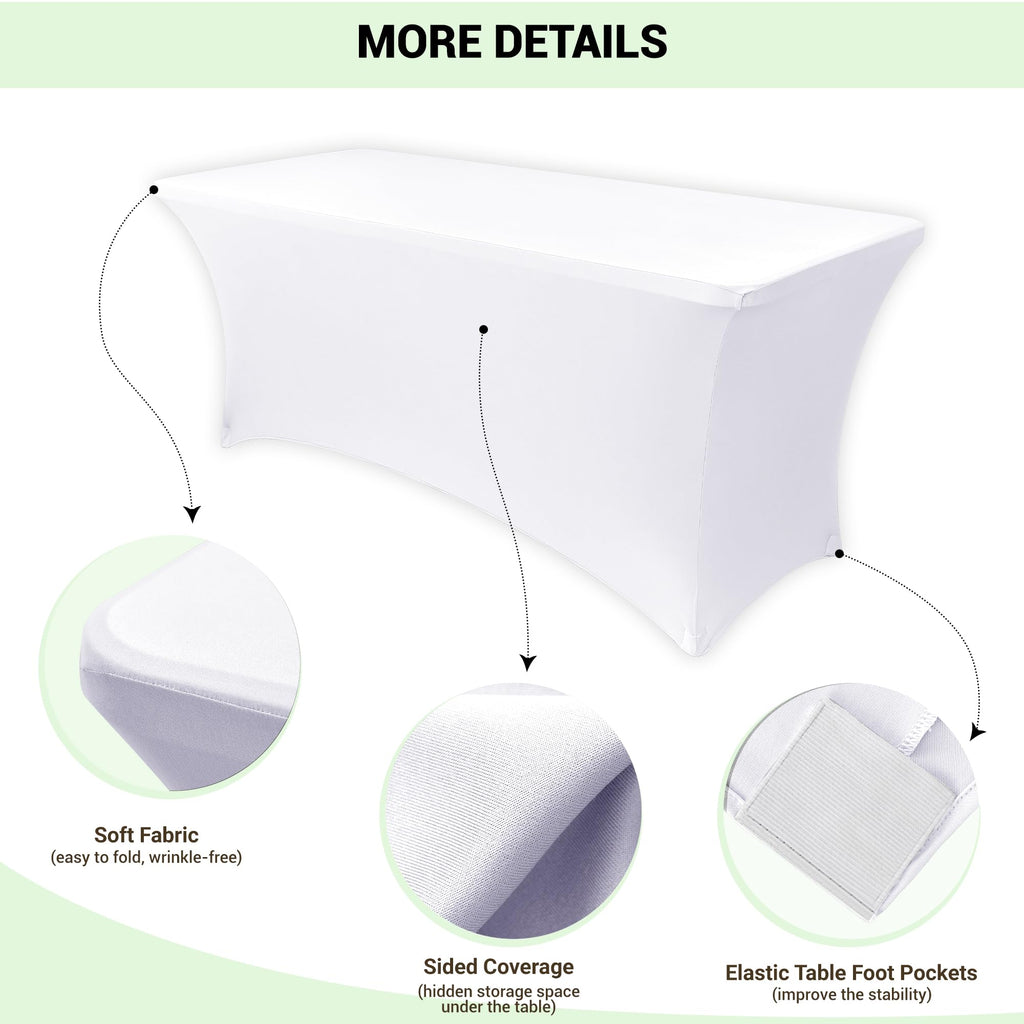 Obstal 4Ft Stretch Spandex Table Cover for Standard Folding Tables - 2 Pack Universal Rectangular Fitted Tablecloth for Party, Banquet, Events, Trade Show (White, 48L x 24W x 30H Inches)