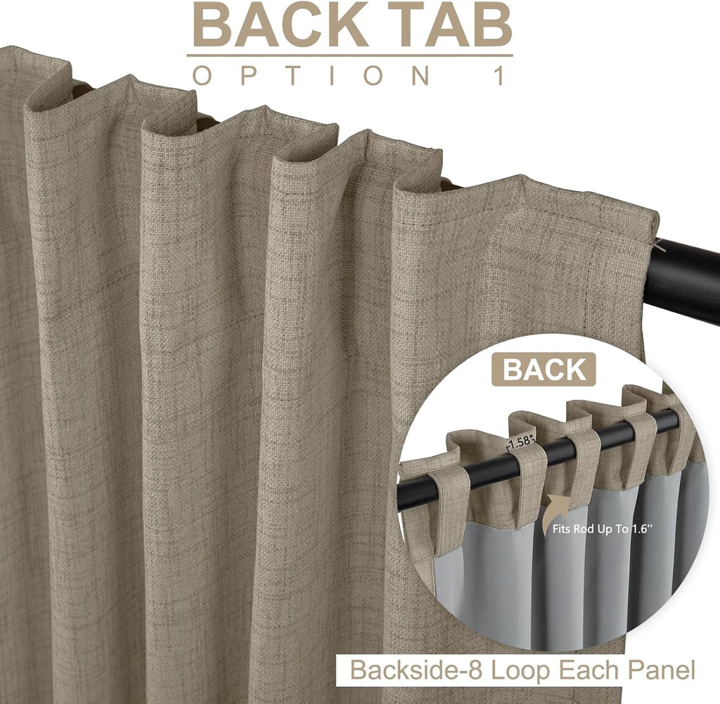 Skiennix 100% Blackout Linen Curtains - Thermal Insulated Drapes for Bedroom | 84" Long, 50" W, 2 Panels Set