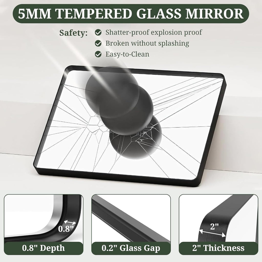 Regine Switzerland 36x24 Inch Black Metal Frame Bathroom Mirror - Modern Anti-Rust Design for Farmhouse & Entryway