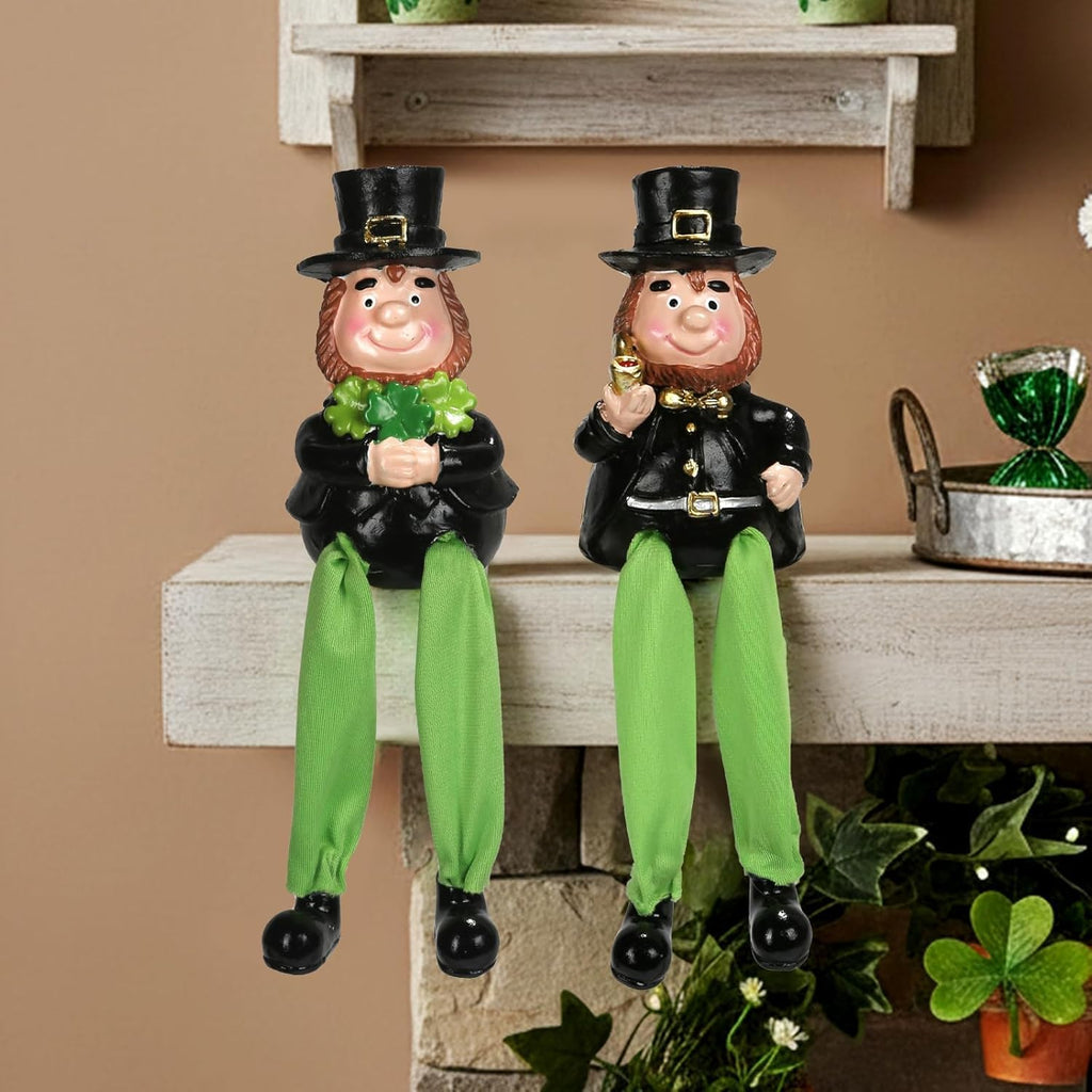 SYNCVIBE St. Patrick's Day Decorations - Set of 2 Resin Leprechaun Figurines for Lucky Home Decor