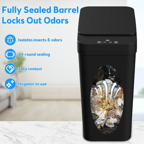 KOEYLE Touchless Bathroom Trash Can - 2 Pack 2.2 Gallon Smart Motion Sensor Bins | Slim Waterproof Design (Black)