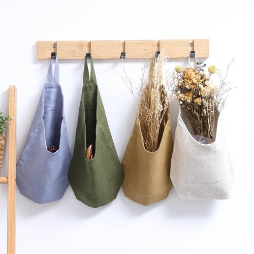 HSOFTIFY 100% Linen Hanging Storage Bags Baskets 2 Pcs, Small Wall Storage Bag for Kitchen, Bedroom, RV Camper Organizer, Sewing Room, Nursery Storage, Kids Room, Linen