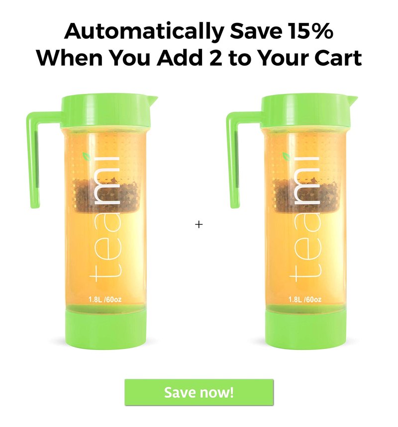 Teami Tea Pitcher with Lid - Infuser Strainer Carafe - Perfect for Teas, Juices, Lemonade, Fruit, or Sangria - 60 Ounces (Green)