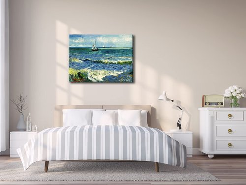 Wieco Art Seascape at Saintes Maries by Vincent Van Gogh Oil Paintings Reproduction Giclee Canvas Prints Sea Pictures on Canvas Wall Art for Living Room Home Office Decorations