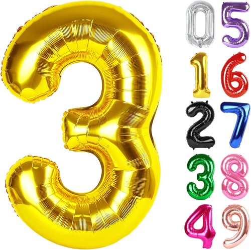 Gold Number 3 Balloon - 40 Inch 3rd Birthday Celebration Decor for Kids & Adults | Party Supplies