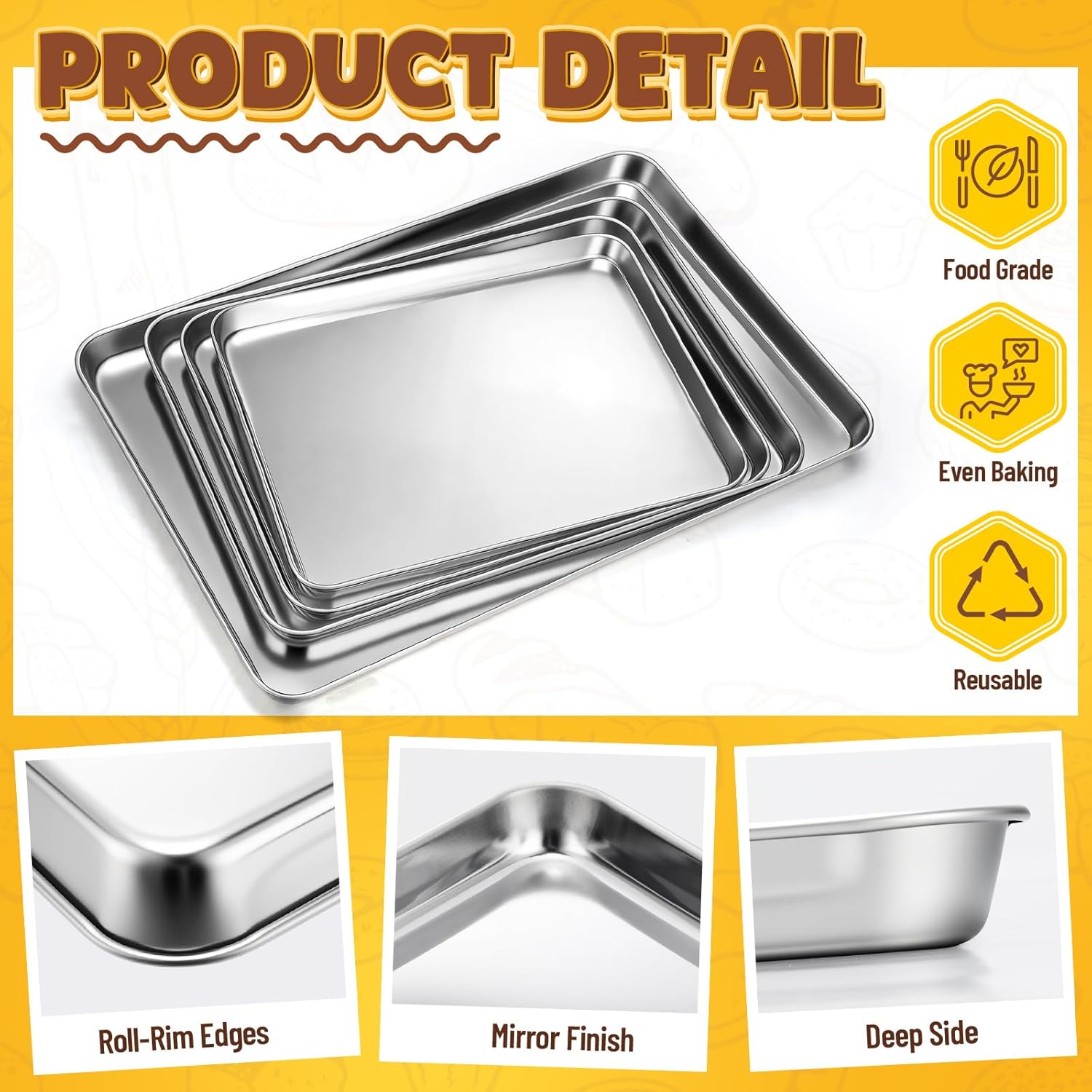 Skiennix Stainless Steel Baking Pans Set - Heavy Duty Non-Stick Cookie Sheets | 16/18/20/24 Inch